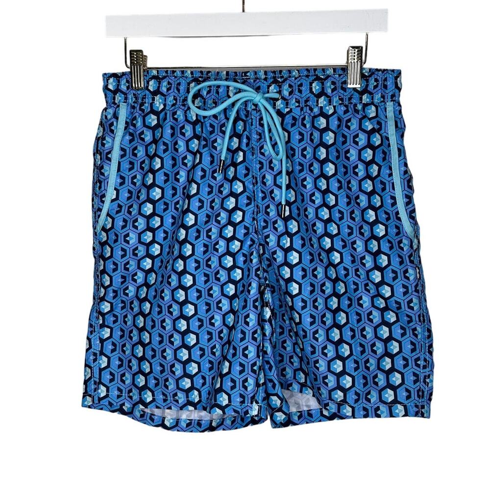 Mr. Swim Blue Patterned Swim Trunks with Mesh Lining size medium